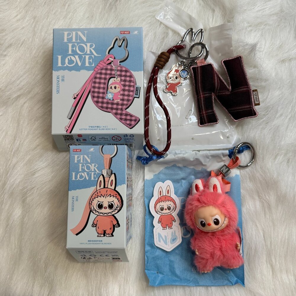 AUTHENTIC Labubu Pin for Love Plush Pendant + Letter Pendant Set – N